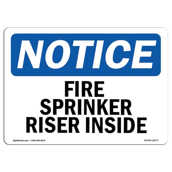 OSHA Sign, Fire Sprinkler Riser Inside, 5in X 3.5in Decal, 10PK, 3.5" W, 5" L, Landscape, PK10